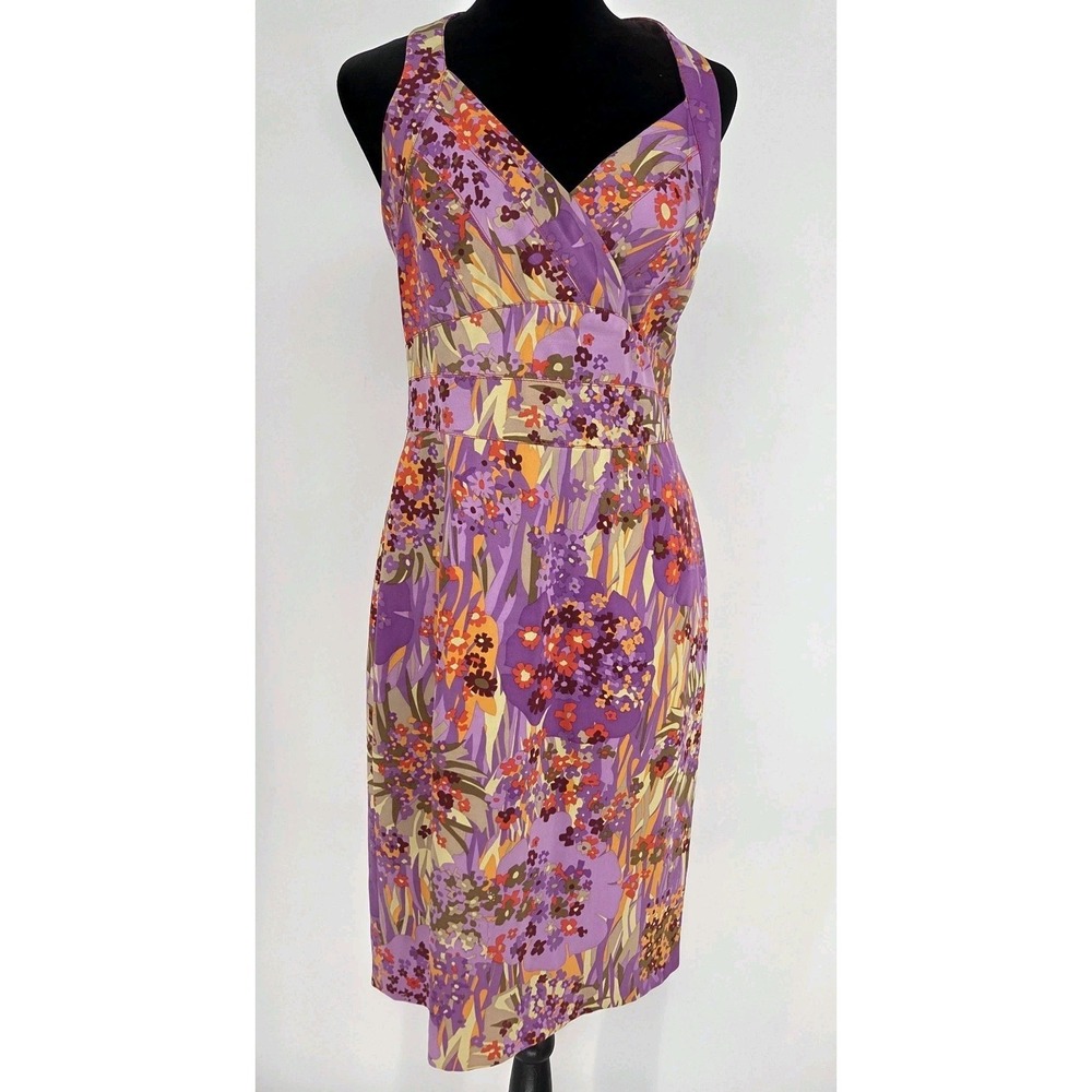 Kay Unger Silk Halter Cocktail Dress 8 Purple Multicolor Floral